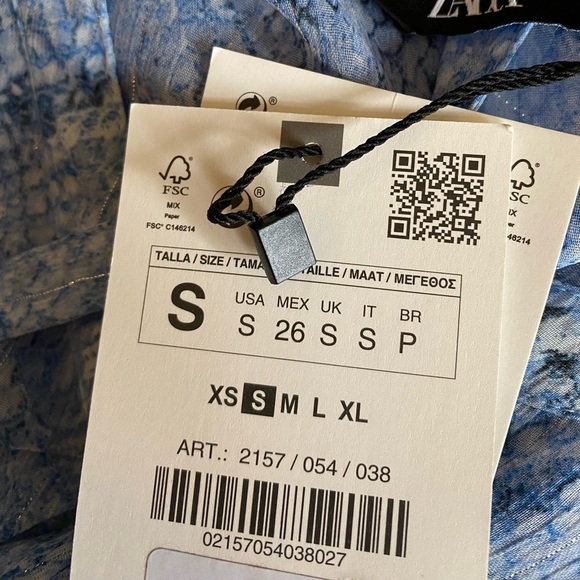 NWT. Zara Blue Semi-Sheer Animal Print Shirt Dress. Size S. - Picture 8 of 10